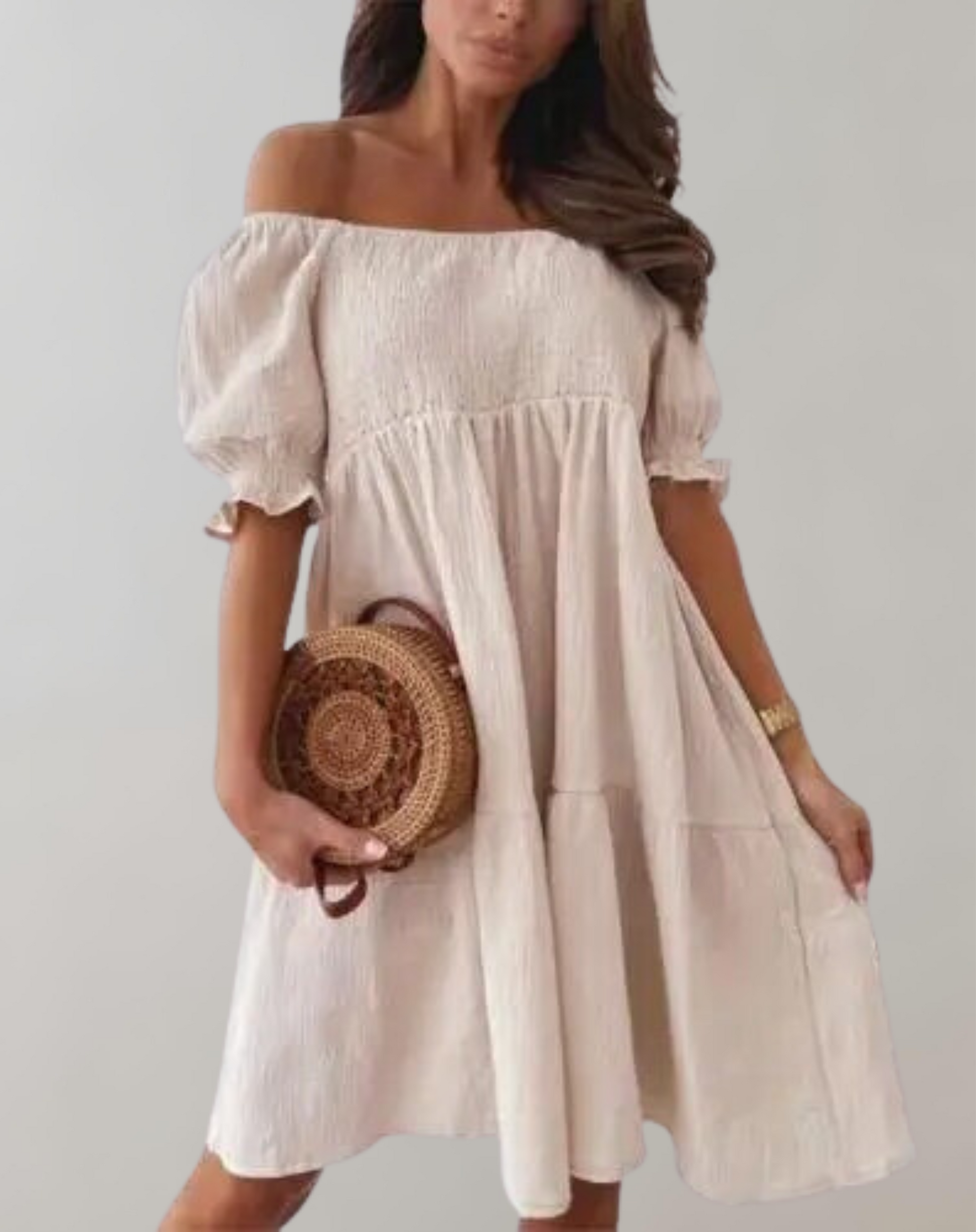 Variant image for Women's Elegant White Beach Dress with Slash Neck Design for Summer-6