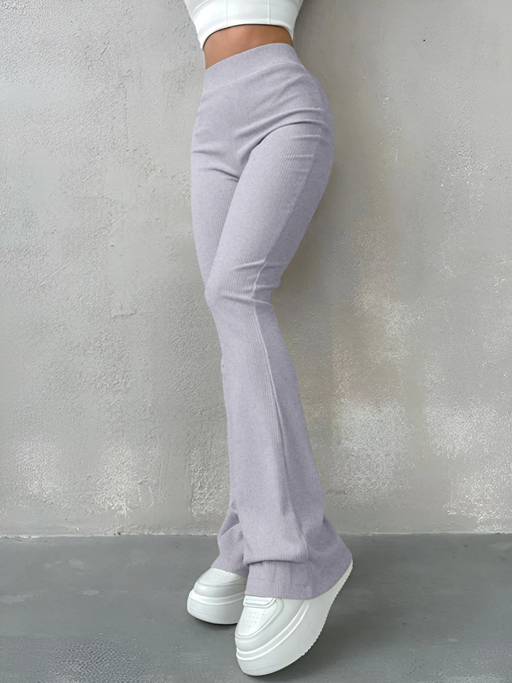 Women's Stretchy High Waisted Ribbed Flared Pants | Great for All Seasons