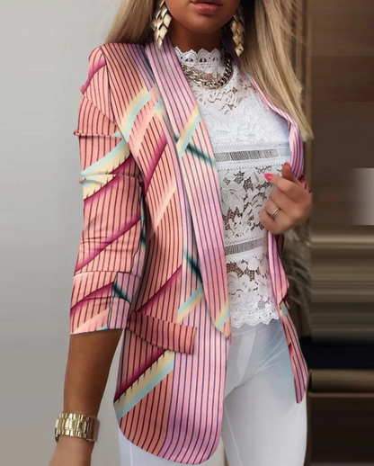 Women's Stylish Unique Print Multicolor Blazer with Pockets | Great for Everyday Wear