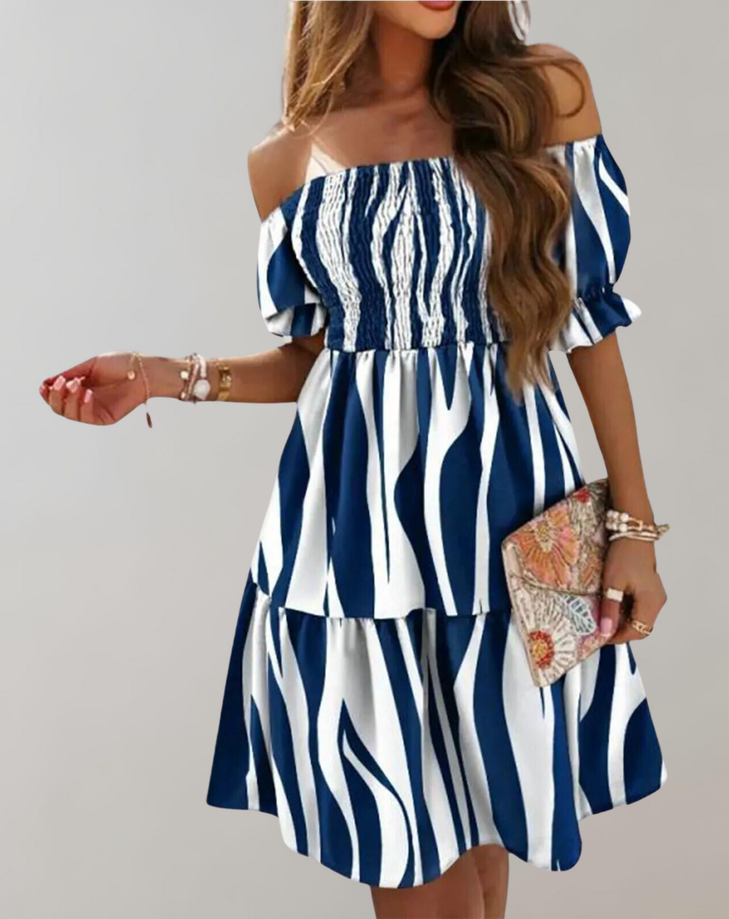 Women's Elegant White Beach Dress with Slash Neck Design for Summer-4