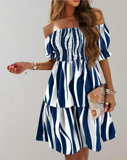 Women's Elegant White Beach Dress with Slash Neck Design for Summer-4