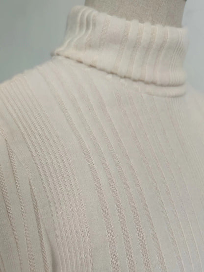 Women's Elegant Beige Ribbed Turtleneck Jumper | Ideal for Autumn/Winter