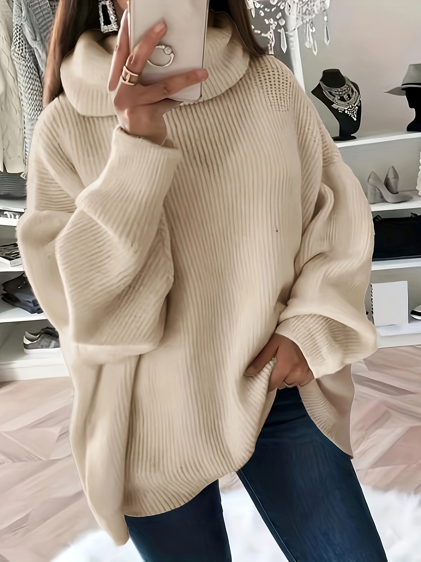 Women's Oversized Solid Colour Turtleneck Knitted Jumper | Ideal for Autumn/Winter