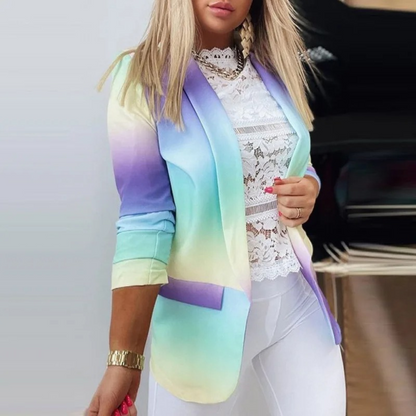 Women's Stylish Unique Print Multicolor Blazer with Pockets | Great for Everyday Wear