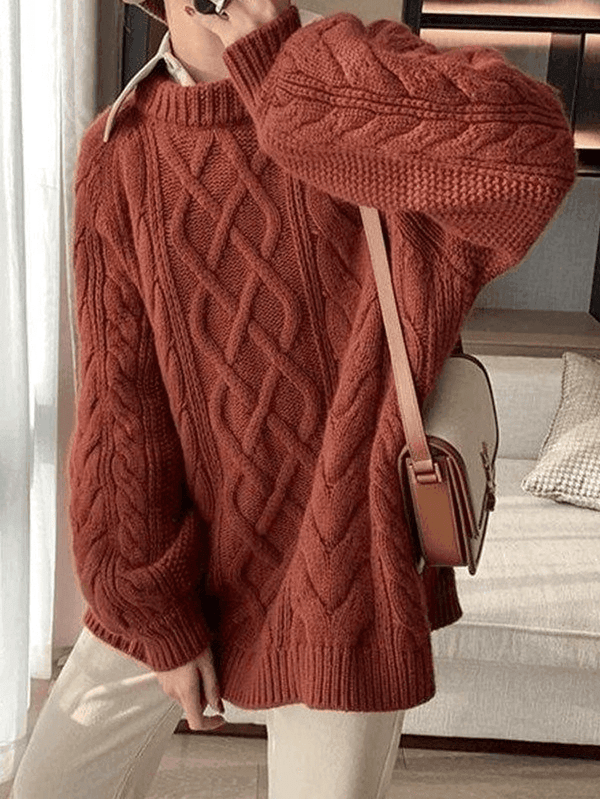Women's Oversized Brown Cable Knit Jumper | Ideal for Autumn/Winter