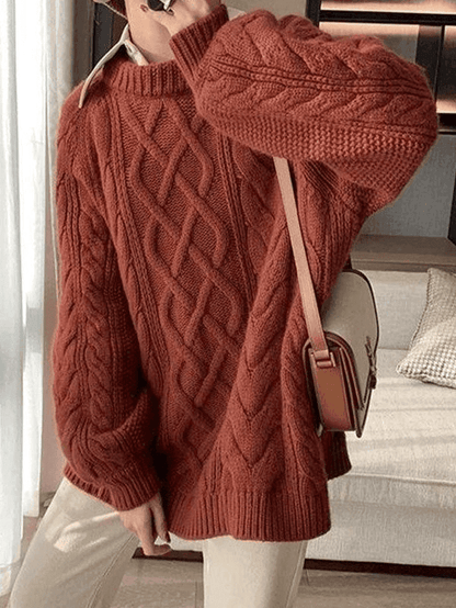Women's Oversized Brown Cable Knit Jumper | Ideal for Autumn/Winter