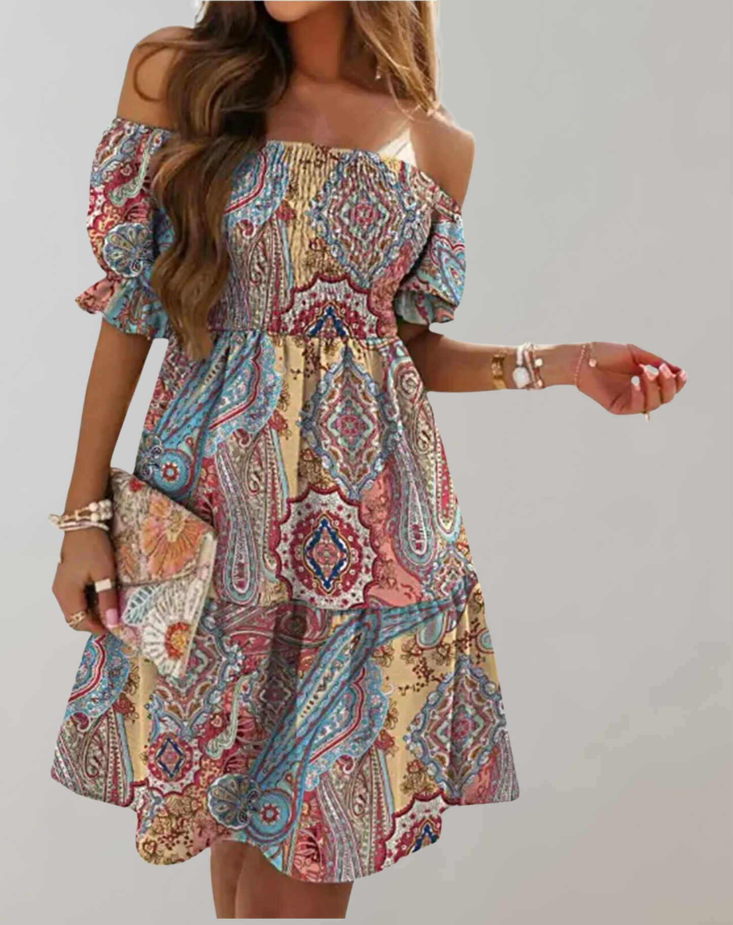 Variant image for Women's Elegant White Beach Dress with Slash Neck Design for Summer-5