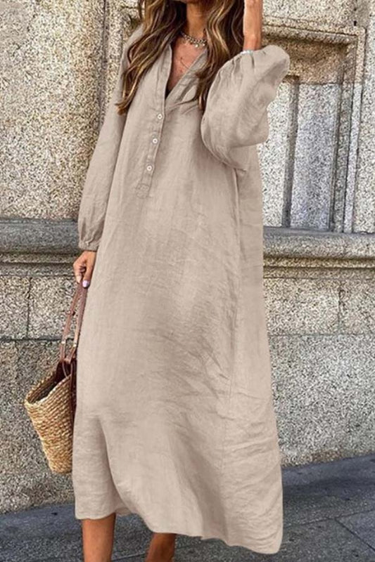 Women’s Oversize Button-Up V-neck Long Sleeve Dress | Ideal for Spring/Summer