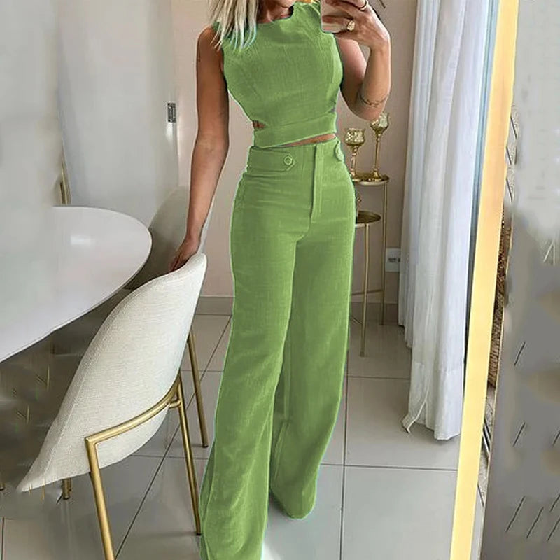 Nyxelle - Elegant Crop Top and High-Waisted Pants Set for Women