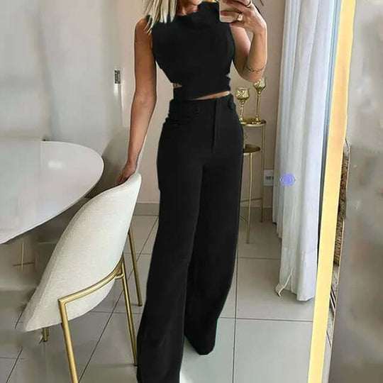 Nyxelle - Elegant Crop Top and High-Waisted Pants Set for Women