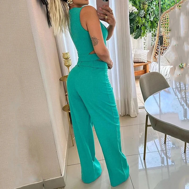 Nyxelle - Elegant Crop Top and High-Waisted Pants Set for Women