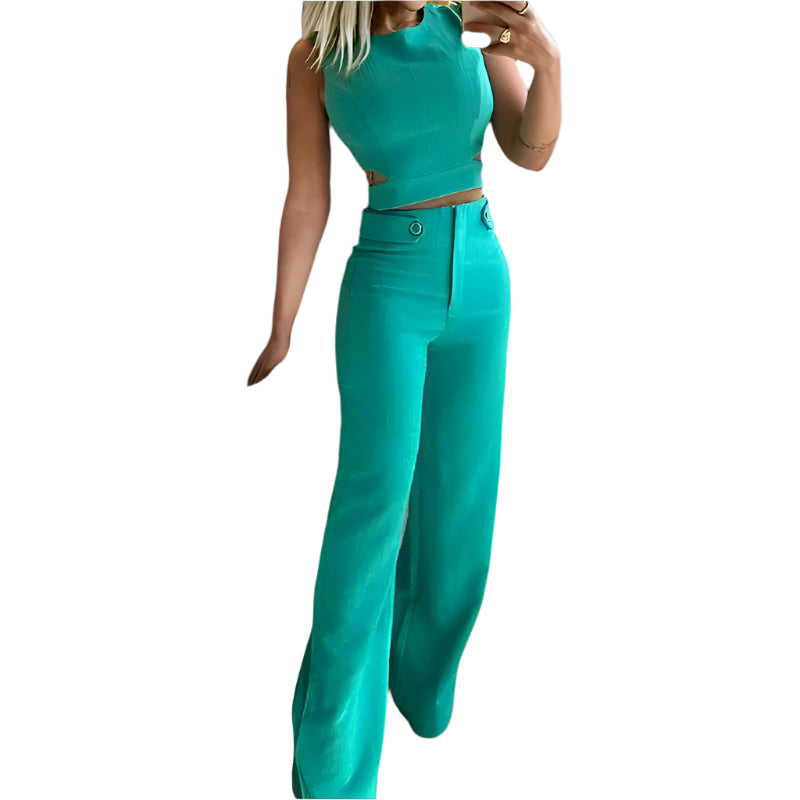 Nyxelle - Elegant Crop Top and High-Waisted Pants Set for Women