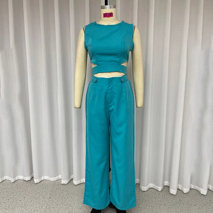 Nyxelle - Elegant Crop Top and High-Waisted Pants Set for Women