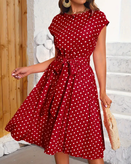 Women's Charming Flowing Maxi Dress with Vintage Polka Dot Pattern-1