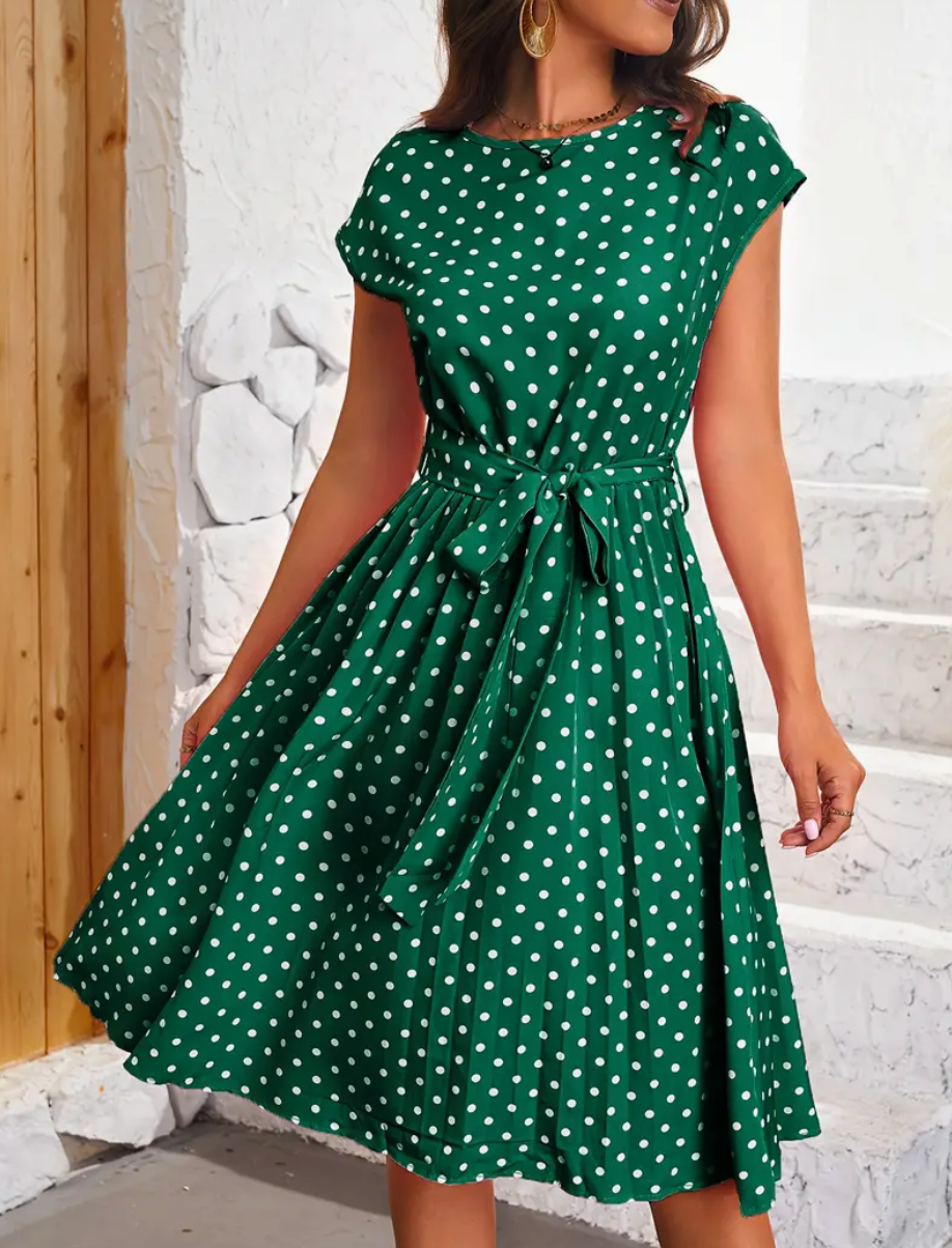 Women's Charming Flowing Maxi Dress with Vintage Polka Dot Pattern-4