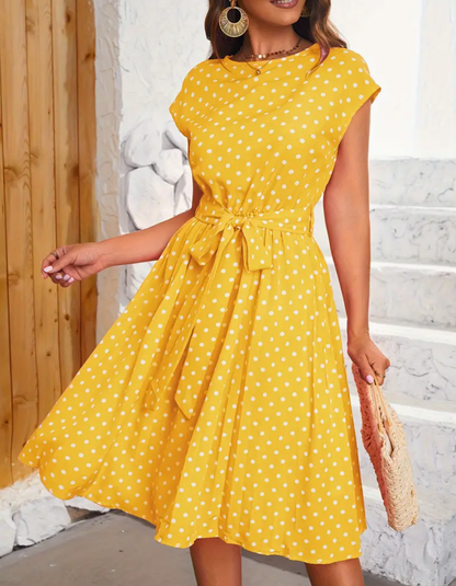 Women's Charming Flowing Maxi Dress with Vintage Polka Dot Pattern-5