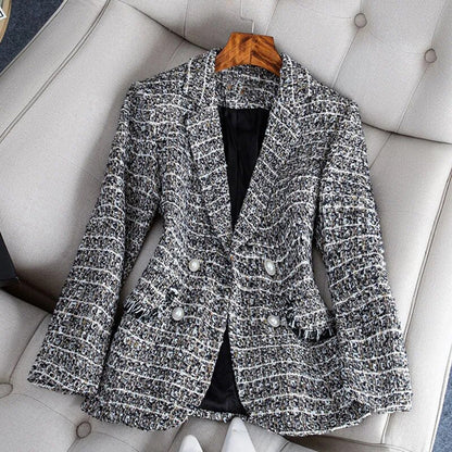 Women's Trendy Double-Button Checked Blazer with Pockets | Great for Casual Days