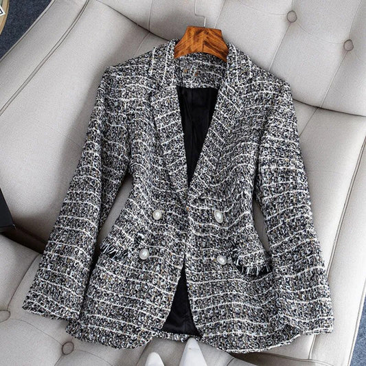 Women's Trendy Double-Button Checked Blazer with Pockets | Great for Casual Days