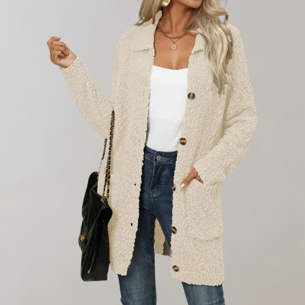 Women's Elegant Sherpa Long Cardigan with Pockets | Ideal for Autumn/Winter