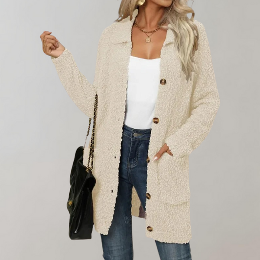 Women's Elegant Sherpa Long Cardigan with Pockets | Ideal for Autumn/Winter