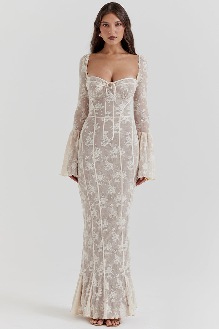 Elara - Elegant Dotted Lace Formal Dress for Women