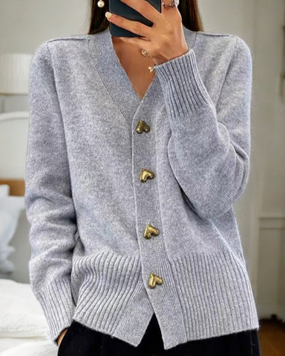 Elegant Heart Button Cardigan Sweater - Soft Comfort & Flattering Fit
