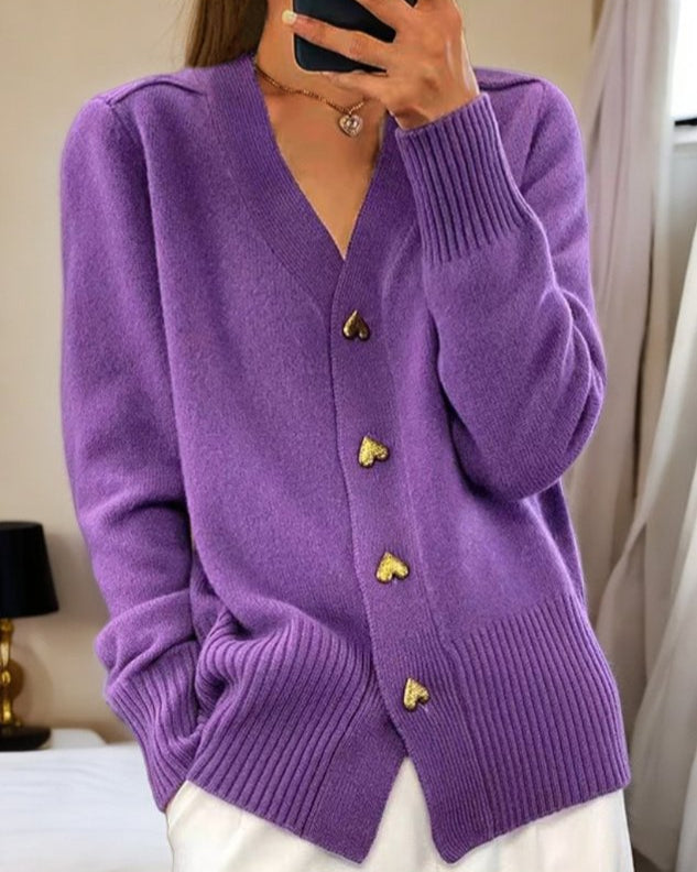 Elegant Heart Button Cardigan Sweater - Soft Comfort & Flattering Fit