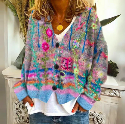 Women's Elegant Floral Cardigan - Unique Artistic Design for Women’s Cardigan Sweater