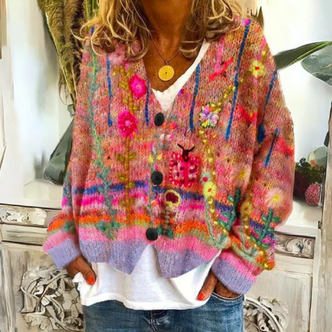 Women's Elegant Floral Cardigan - Unique Artistic Design for Women’s Cardigan Sweater