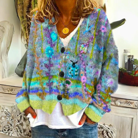 Women's Elegant Floral Cardigan - Unique Artistic Design for Women’s Cardigan Sweater