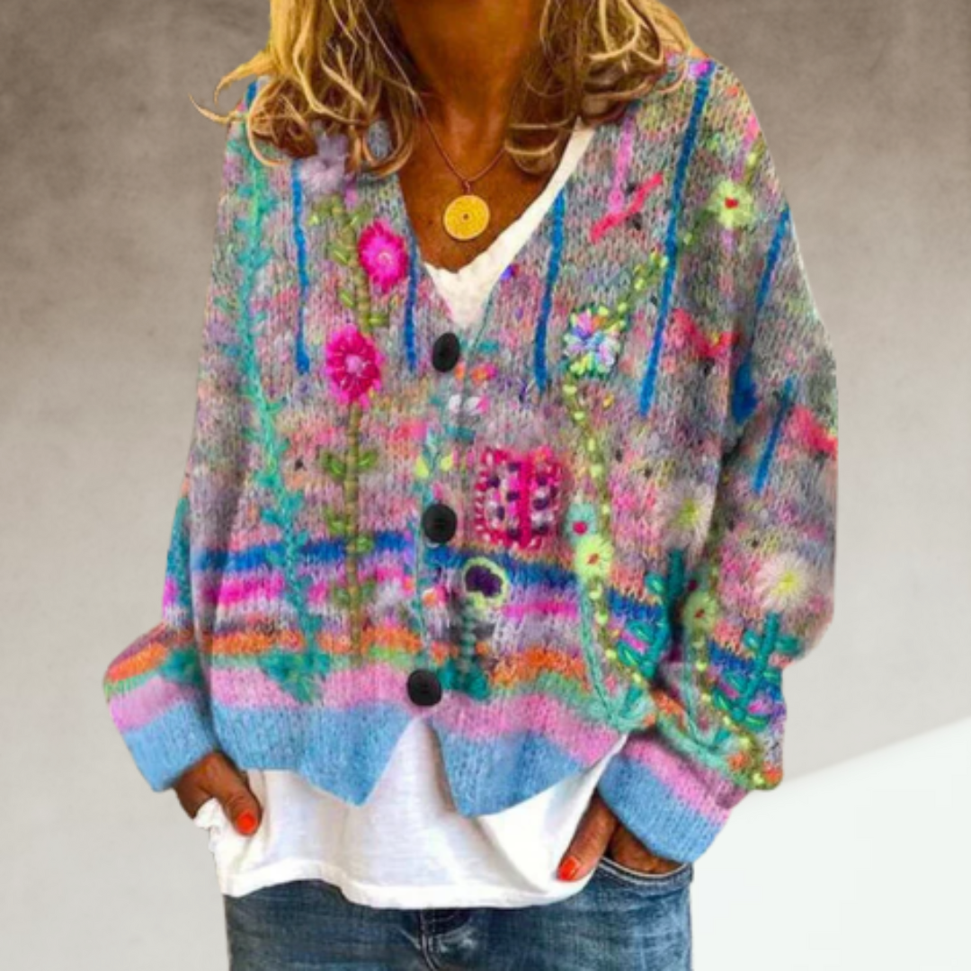 Women's Elegant Floral Cardigan - Unique Artistic Design for Women’s Cardigan Sweater