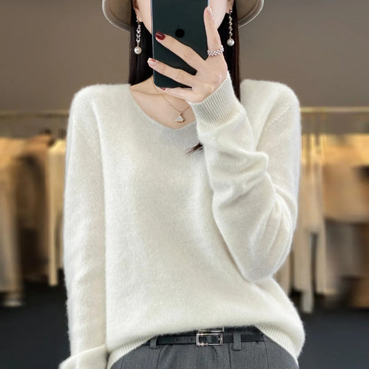 Women's Trendy White Wide Neck Knitted Jumper | Ideal for Autumn/Winter