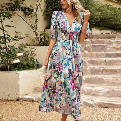 Yaelis - Elegant Printed Midi Dress for Women