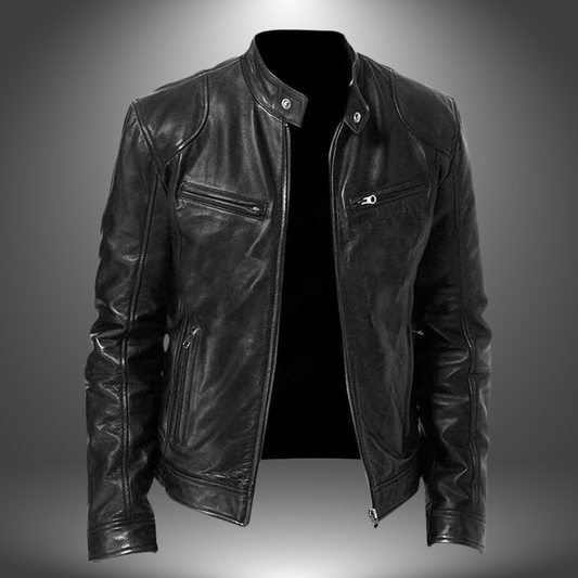 Men's Functional Leather Jacket with Multiple Pockets