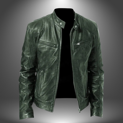 Men's Functional Leather Jacket with Multiple Pockets