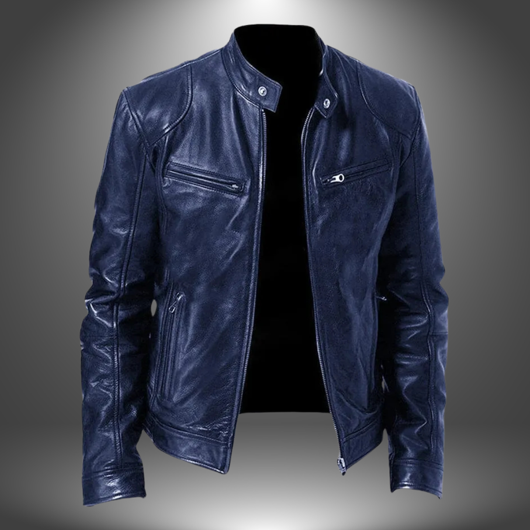 Men's Functional Leather Jacket with Multiple Pockets