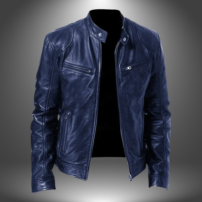 Men's Functional Leather Jacket with Multiple Pockets