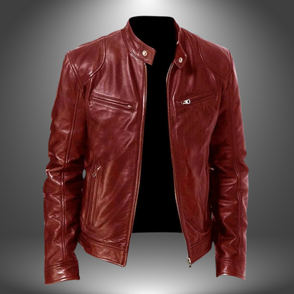 Men's Functional Leather Jacket with Multiple Pockets