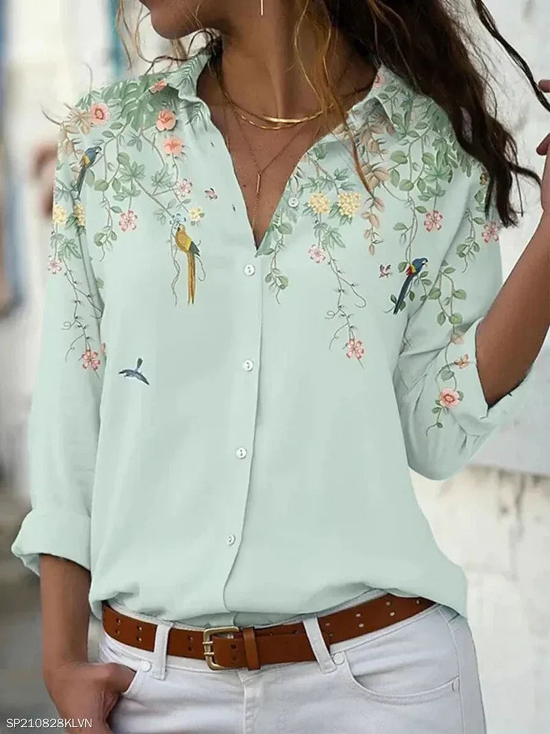 Women's Modern Floral Print Long Sleeve Blouse | Ideal for Spring/Summer