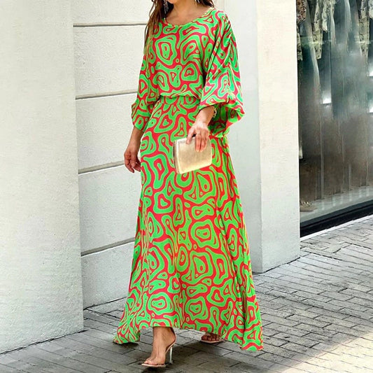 Arlina - Elegant Swirl Print Maxi Dress for Women