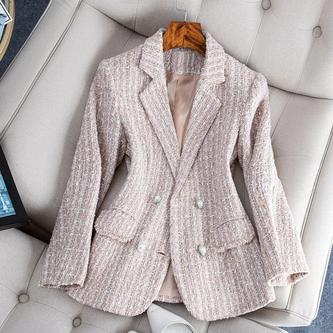 Women's Trendy Double-Button Checked Blazer with Pockets | Great for Casual Days