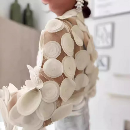 Women's Stylish 3D Petals Long Sleeve Button Front Blouse | Ideal for Spring/Summer