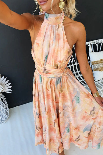 Women's Sleeveless Maxi Dress - Elegant Watercolor Print for Wedding Guests & Summer