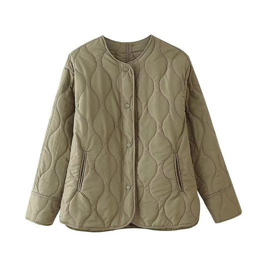 Women's Easy to Wear O-Neck Padded Quilted Coat with Buttons | Ideal for Autumn/Winter