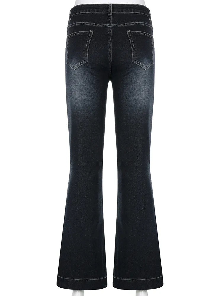 Women's Vintage Low-Waist Dark Wash Flared Jeans | Great for Everyday Wear