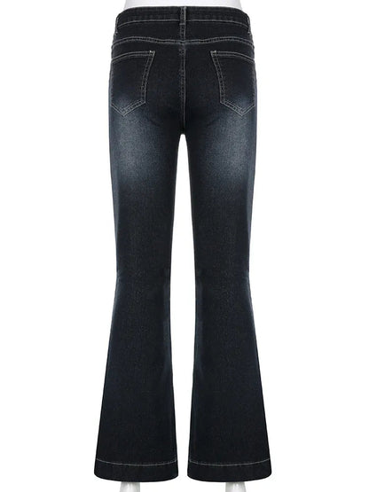 Women's Vintage Low-Waist Dark Wash Flared Jeans | Great for Everyday Wear