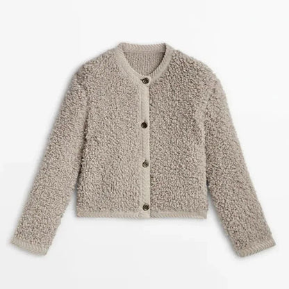 Women's Modern Cropped Sherpa Cardigan with Buttons | Ideal for Autumn/Winter