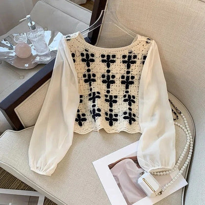 Women's Classic Cropped Puff Sleeve Blouse with Embroidery Style | Ideal for Spring/Summer