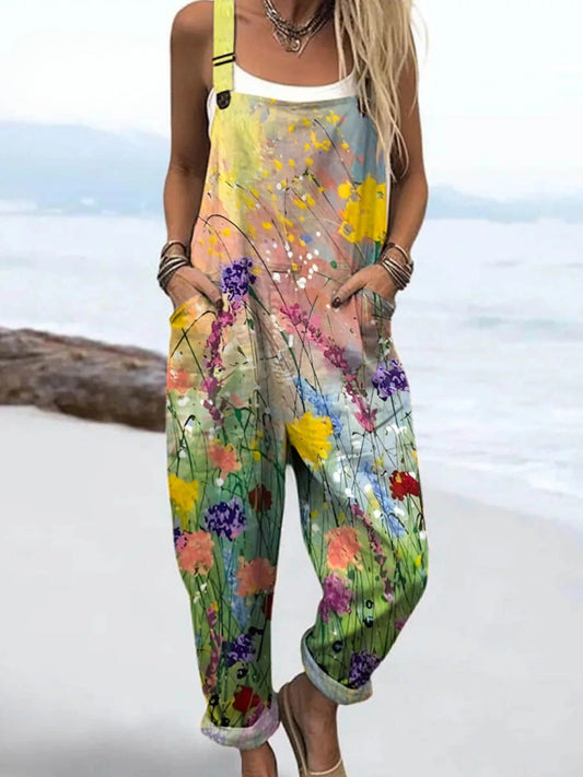 Vintage Floral Jumpsuit Women - Stylish Comfort with Adjustable Fit