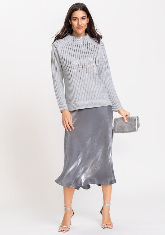 Women's A-Line Midi Skirt with Shimmering Detail